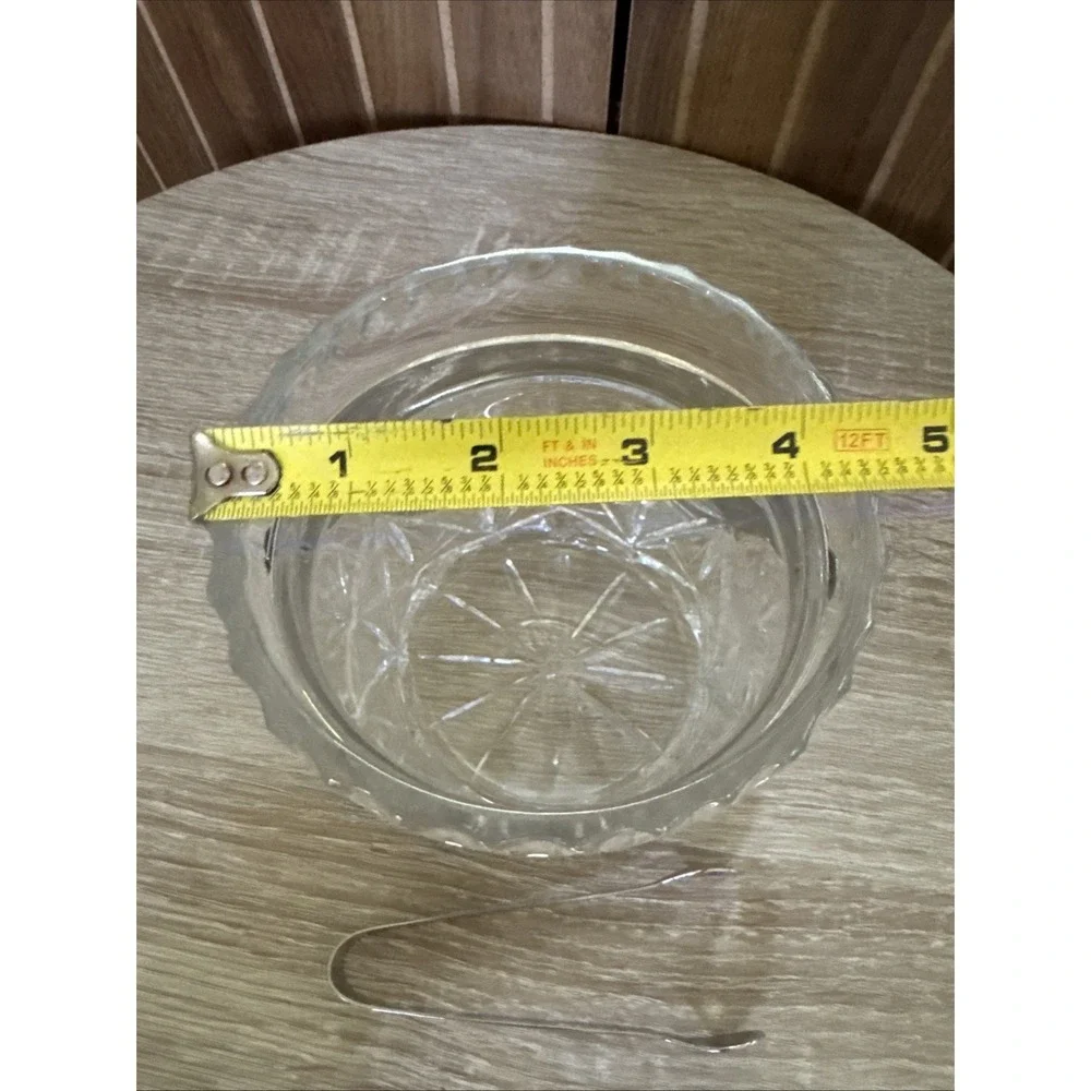 Vintage Heavy Crystal Ice Bucket With Chrome Tongs And Handle
